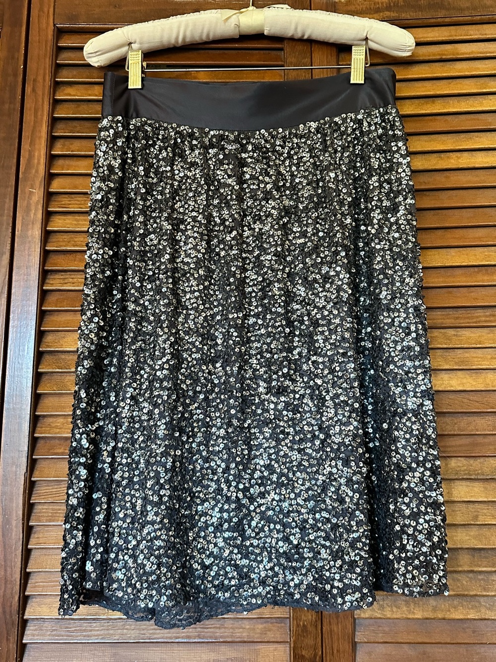 Lafayette 148 New York Silver Sequin Dark Gray Silk A-Line Skirt size 2